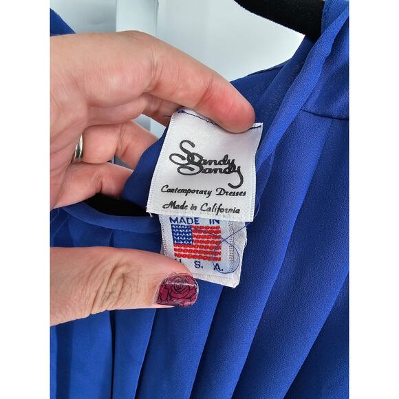 Sandy Sandy Womens Blue Pleated Long Sleeve Button-Front Fit & Flare Dress Sz 6 - Picture 4 of 5